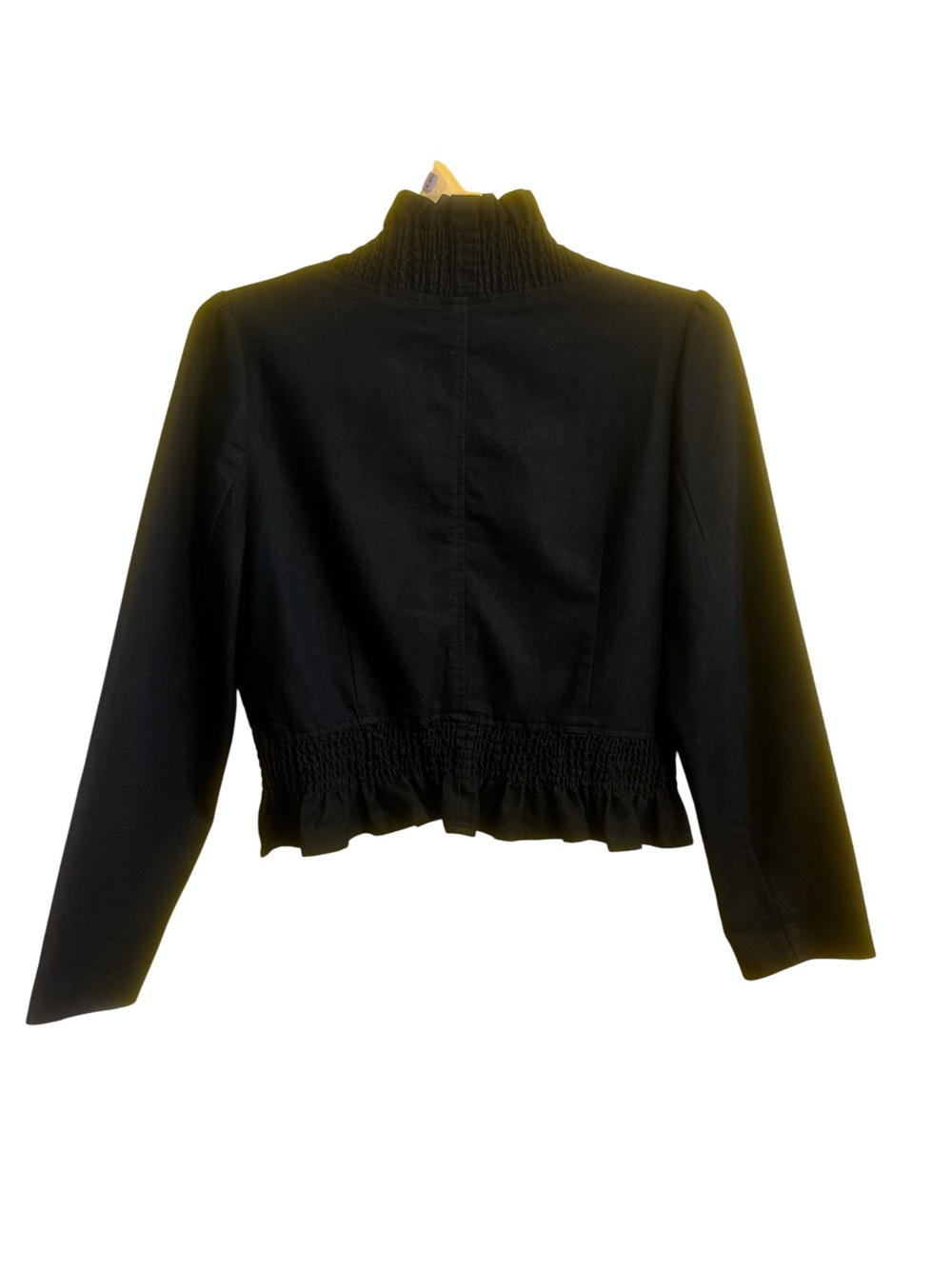 Women’s Denim Ruffled Cropped Jacket - Elegant Evening Coat - Picture 12 of 14